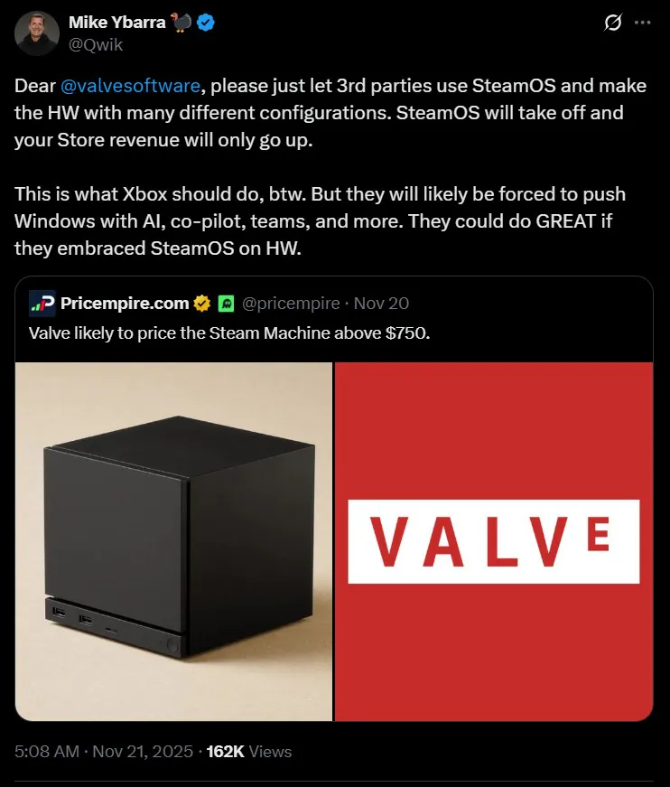 前 Xbox高管暗示微软可能会推出 SteamOS主机！